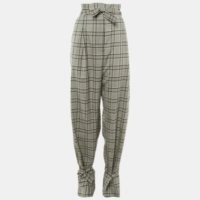 Pre-owned Zimmermann Zimmerman Black /grey Checkered Print Wool Trousers L