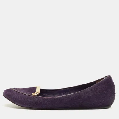 Pre-owned Tory Burch Purple Calf Hair Round Toe Smoking Slippers Size 37