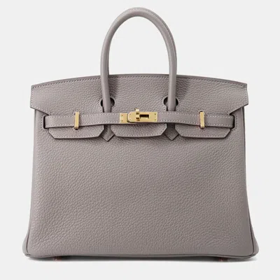 Pre-owned Hermes Birkin Gris Meyer Togo Leather Size 25 In Gray