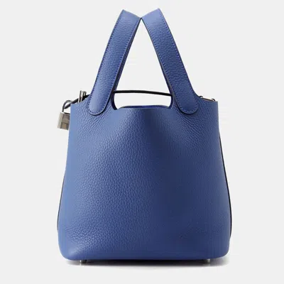 Pre-owned Hermes Picotin Lock Blue Tie Taurillon Clemence 18