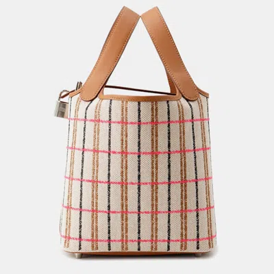 Pre-owned Hermes Picotin Lock Blanket Gold/ecru/fauve/rose Pop Toile H Swift Leather Size Pm In Brown
