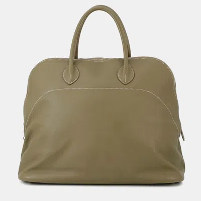 Pre-owned Hermes Bolide Relax Vert Gris Vaux Sikkim Leather Size 45 In Green