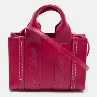 Pre-owned Chloé Magenta Leather Mini Woody Tote In Pink