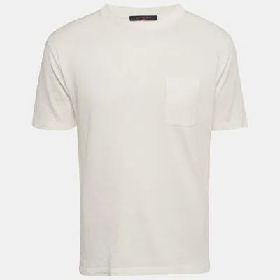 Pre-owned Louis Vuitton White Damier Jersey Crewneck T-shirt M
