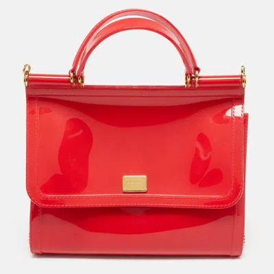 Pre-owned Dolce & Gabbana Red Rubber Miss Sicily Top Handle Bag
