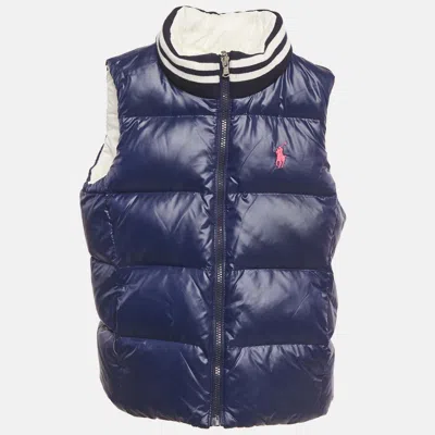 Pre-owned Polo Ralph Lauren Kids White/navy Blue Nylon Reversible Gilet M/8-10yrs
