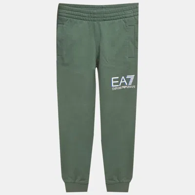 Pre-owned Emporio Armani Kids Green Ea7 Print Cotton Joggers 7 Yrs
