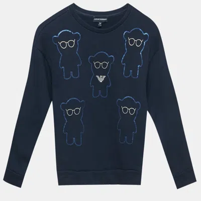 Pre-owned Emporio Armani Kids Blue Sequin Teddy Cotton Sweatshirt 8yrs