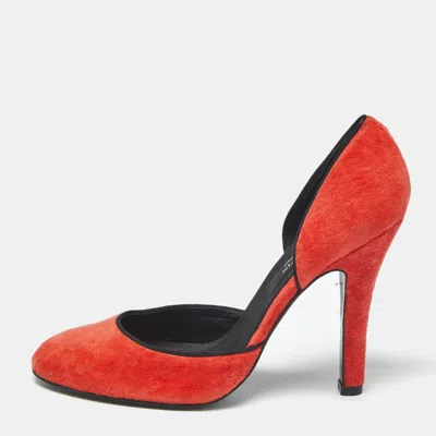 Pre-owned Lanvin Red Velvet Round Toe D'orsay Pumps Size 40