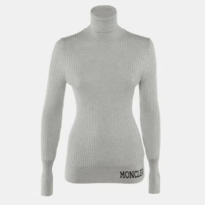 Pre-owned Moncler Grey Wool Rib Knit Ciclista Turtle Neck Sweater L In Gray