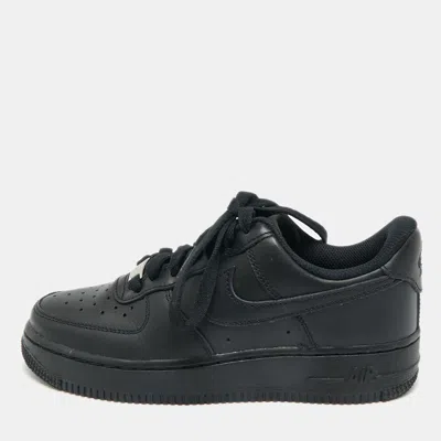 Pre-owned Air Jordans Black Leather Air Force 1 Lace Up Sneakers Size 36