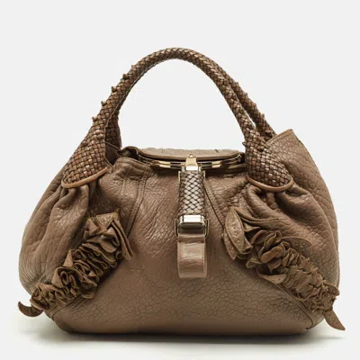 Pre-owned Fendi Dark Beige Pebbled Leather Spy Hobo In Sand