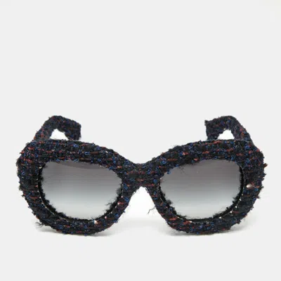 Pre-owned Chanel Navy Blue/black Gradient Tweed 71085 Butterfly Sunglasses