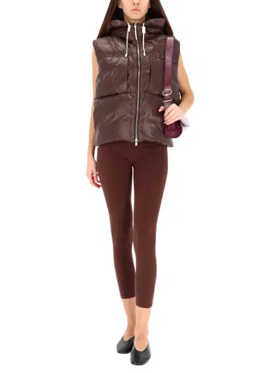 Jil Sander Glossy Quilted Sleeveless Padded Vest In Brown