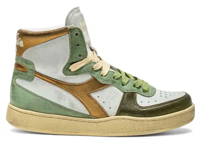 Pre-owned Diadora Mi Basket Metal Pigskin Used (women's) Sneakers In Gold/white/green In Multi