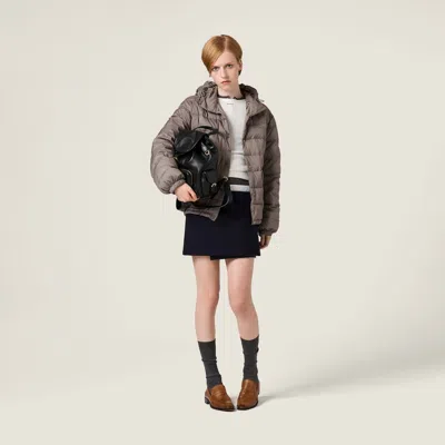 Miu Miu Hooded Down Jacket In Gray