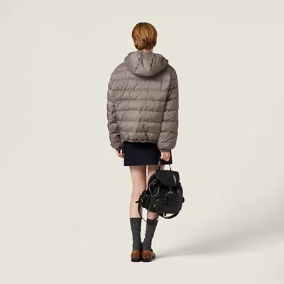 Miu Miu Hooded Down Jacket In Gray