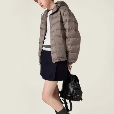 Miu Miu Hooded Down Jacket In Gray