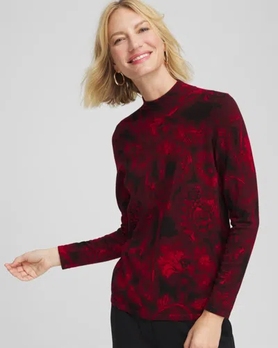 Chico's Ella Printed Mockneck Sweater In Carmine Red In Multi