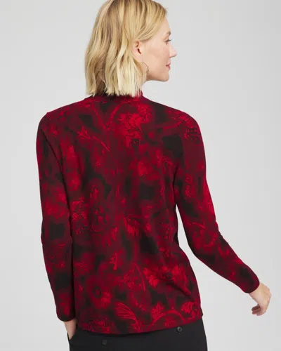 Chico's Ella Printed Mockneck Sweater In Carmine Red In Multi