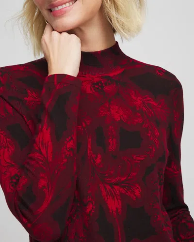 Chico's Ella Printed Mockneck Sweater In Carmine Red In Multi
