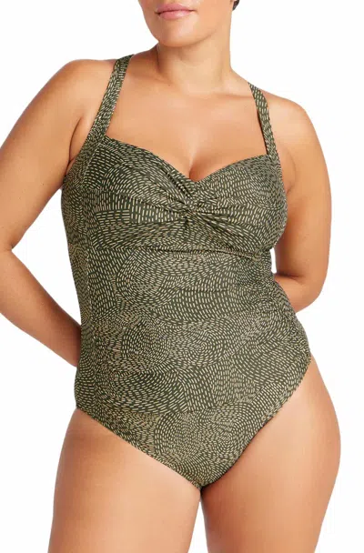 Artesands Onda Perspective Botticelli One Piece Swimsuit In Olive In Green