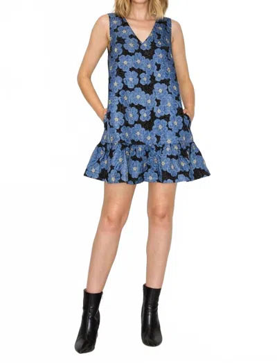 Love Wednesday Flower Patch Jacquard Dress In Dark Denim In Multi