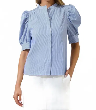 Sugarlips Cayra Stripe Klina Drape Sleeve Blouse In Blue-white In Multi