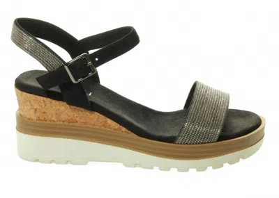Vaneli Women's Cedra Wedge Sandal In Black Suede W/ Grey Chain In Multi