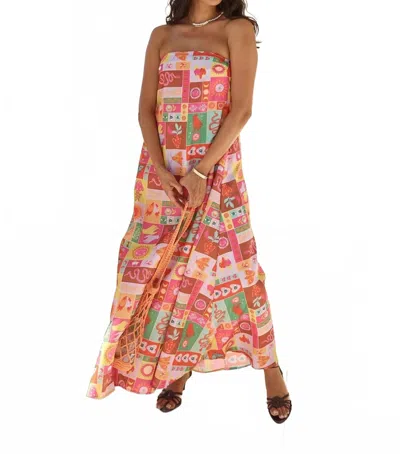 Rosa Clothing Strapless Maxi Dress In Multi In Brown