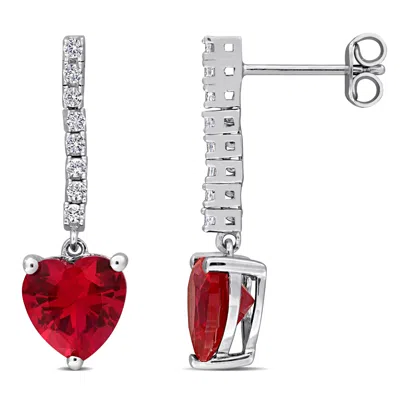 Mimi & Max 6ct Tgw Created Ruby And Created White Sapphire Heart Drop Earrings In Sterling Silver In Metallic