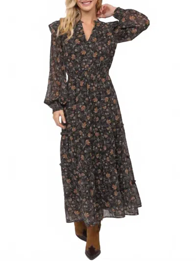 Sadie & Sage Kathleen Tiered Long Sleeve Dress In Black Multi In Black