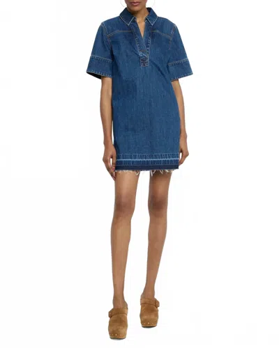 Veronica Beard Felice Denim Mini Dress In Stoned Bright Blue In Animal Print