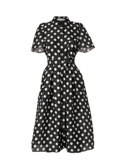 Carolina Herrera Women's Polka Dot Midi Shirt Dress In White Black In Black