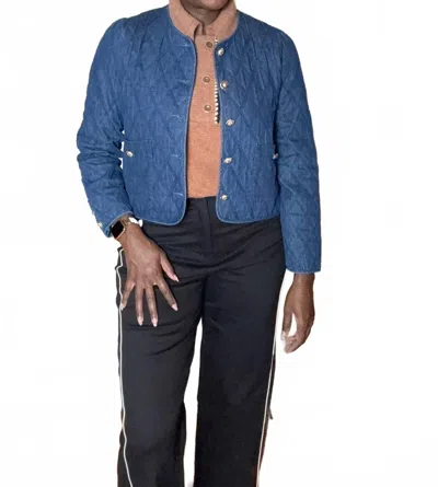 Entro Austin Quilted Denim Collarless Jacket In Deep Indigo In Multi