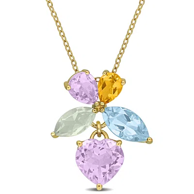 Mimi & Max 7 5/8ct Tgw Multi-gem Cluster Pendant With Chain In Yellow Silver-17 In In Multi