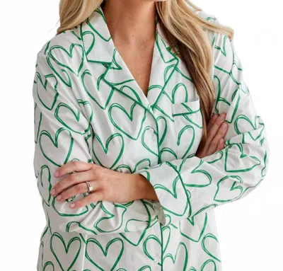 Caryn Lawn Heart Sleep Pajama Shirt In Green In Green