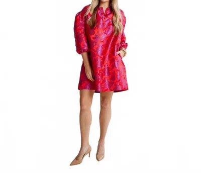Caryn Lawn Asher Jacquard Dress In Red Pink In Pink