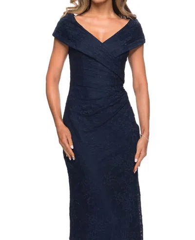 La Femme Women's Lace Off The Shoulder Capsleeve Evening Dress In Navy In Blue