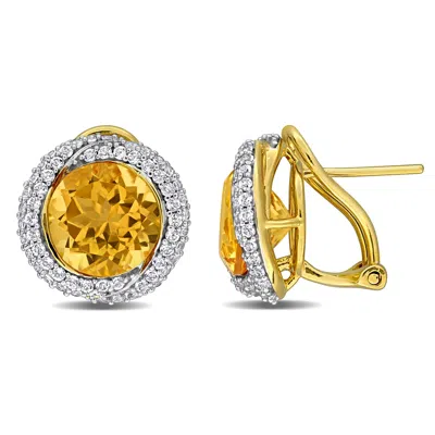Mimi & Max 7 3/5ct Tgw Citrine And White Topaz Halo Earrings With Omega Closures In Sterling Silver In Gold