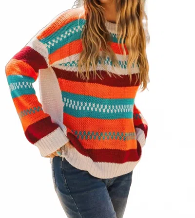 Fashionworks Color Block Striped Sweater In Multi In Green