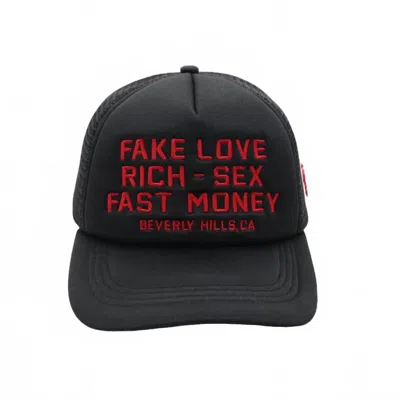 Homme + Femme Men's Fake Love Trucker Hat In Black/red In Black