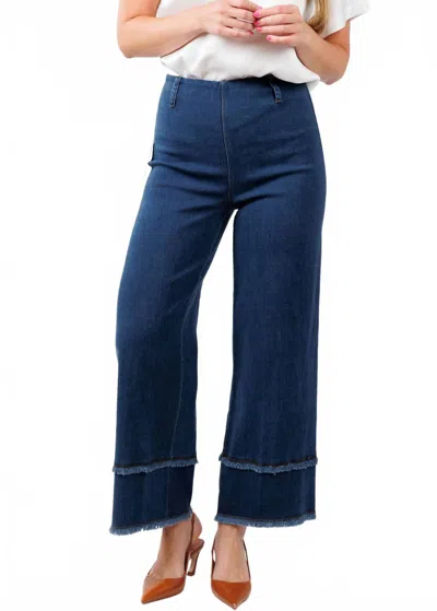 Lyssé Women's Fringe Wide Leg Crop Denim Pants In Mid Wash In Blue