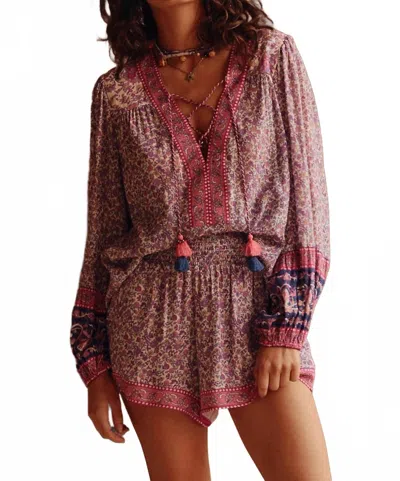 Spell Little Bird Shirred Short In Purple In Brown