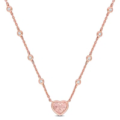 Mimi & Max 1 3/4ct Tgw Natural Sapphire 1/8ct Tw Diamond Heart Necklace 14k Yellow Gold In Gold