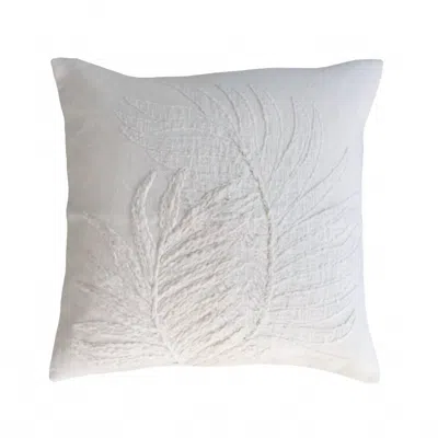 Creative Co-op Embroidered Botanical Pillow In White In White