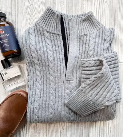 F/x Fusion Women's Trend 1/4 Zip Cable Mock Sweater In Silver Heather In Gray