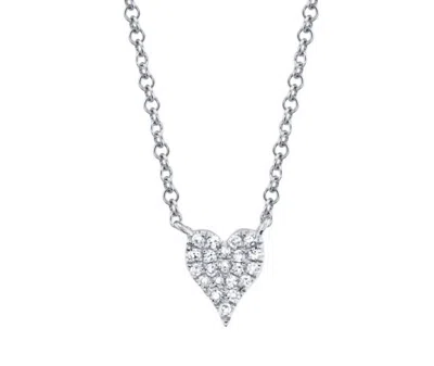House Of India Women's Paved Small Heart Necklace In 14kt White Gold/ Diamonds In Silver