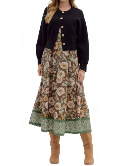 Entro Sweater Cardigan With Button Accents In Black In Multi