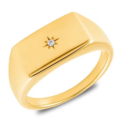 Maxcolor 18k Gold Plated Star Vermeil Lab Grown Diamond Signet Ring In Gold